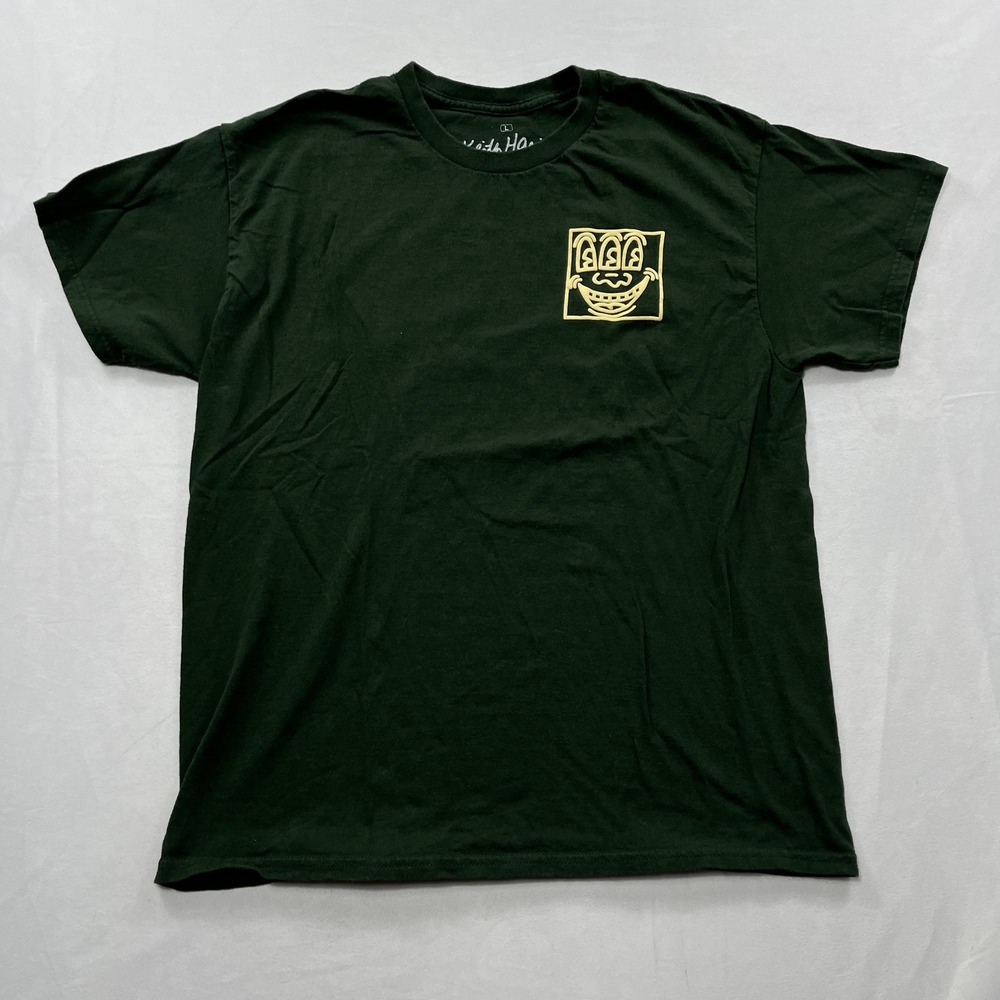 Keith Haring T-Shirt Three Eyed Face Graphic Forest Green Mens Size L